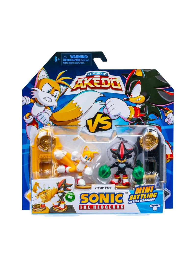 AKEDO Sonic The Hedgehog Versus Pack with Tails and Shadow, Mini Collectable Battling Action Warriors