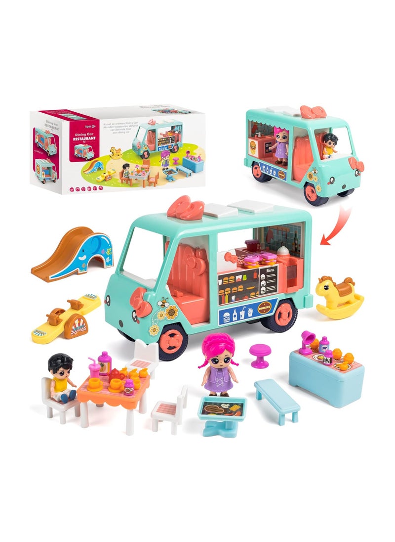 Mini Camper Toy RV for Girls – Inertia Camping Van Playset with Dolls & Accessories | Dream House Dining Car for Kids 3-7+ Years