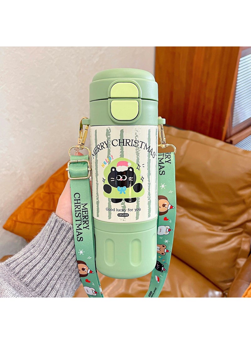 Sanrio Kuromi Kids Trendy Thermal Cup with Strap 480ml green christmas style double drinking cup with strap