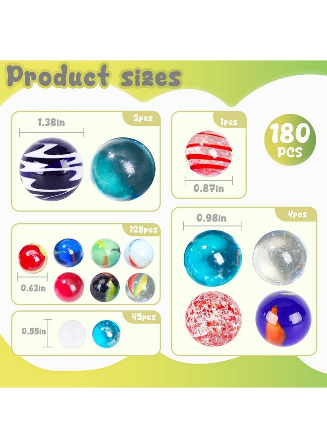 180Pcs Marbles Games For Kids，Assorted Size Glass Marbles Bulks For Marbles Run Games Colored Marbles For Vase 2-4 Player Games