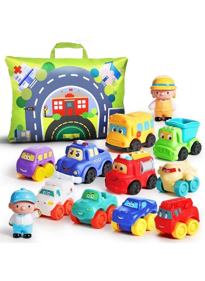 12 Pcs Soft Rubber Car Toys For 1 Year Old Boy With Playmat/Storage Bag|1St Birthday Gifts For Toddler Toys Age 1-2|Baby Toys 12-18 Months|Stocking Stuffers For Toddlers 1-3