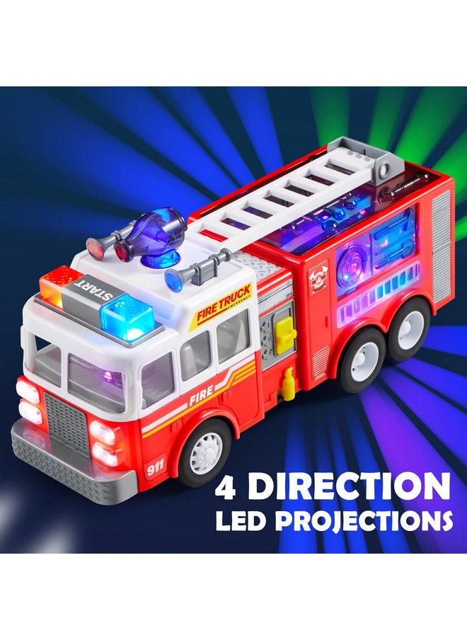 Led Fire Truck Toy For Toddlers - Led Projections & Sirens, Bump And Go Fire Engine Trucks With Mode Switch & Volume Control, Boys&Girls Firetruck, Kids Birthday