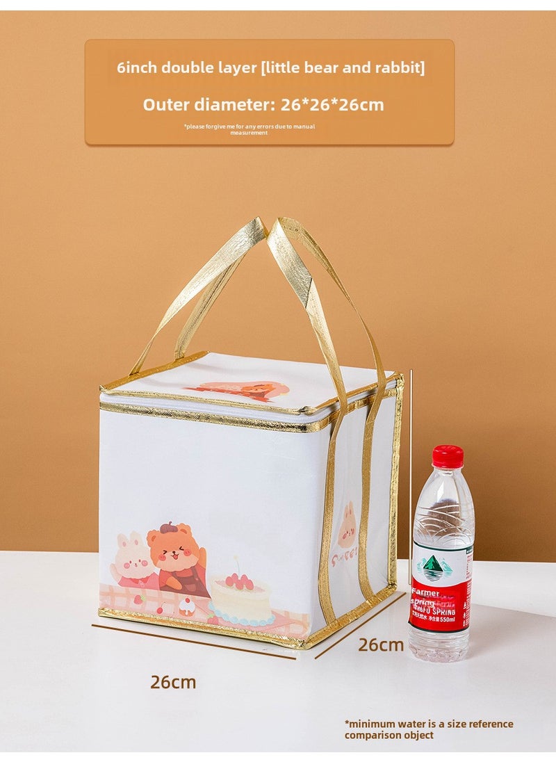 Thick Insulated Cake Carrier Birthday Deliverable 6inch Three-layer thermal bag [Little Bear and Rabbit] 1 piece