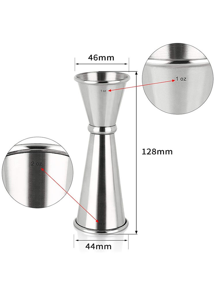 304 Stainless Steel Double Jigger Cocktail Ounce Cup with Measurements Rolled edge 1oz/2oz