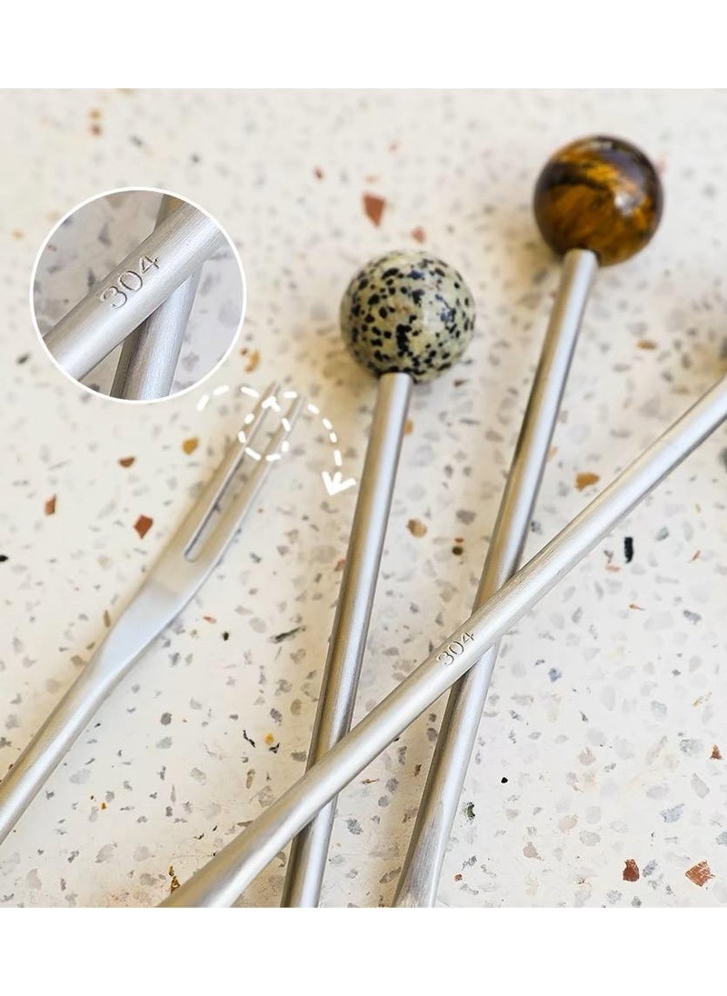 Natural raw stone 304 stainless steel round coffee stirrer spoon