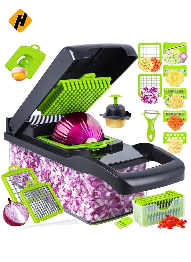 Vegetable Chopper, Pro Onion Chopper, 14 in 1Multifunctional Food Chopper, Kitchen Vegetable Slicer Dicer Cutter,Veggie Chopper With 8 Blades,Carrot and Garlic Chopper With Container