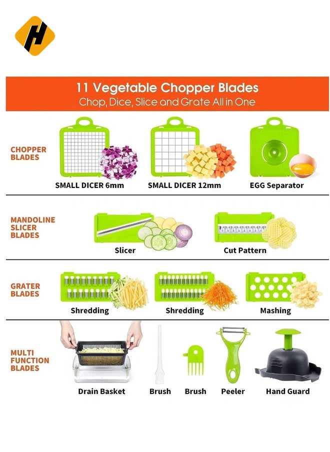 Vegetable Chopper, Pro Onion Chopper, 14 in 1Multifunctional Food Chopper, Kitchen Vegetable Slicer Dicer Cutter,Veggie Chopper With 8 Blades,Carrot and Garlic Chopper With Container