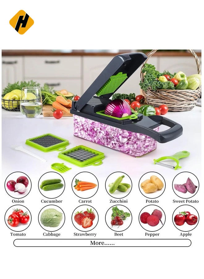 Vegetable Chopper, Pro Onion Chopper, 14 in 1Multifunctional Food Chopper, Kitchen Vegetable Slicer Dicer Cutter,Veggie Chopper With 8 Blades,Carrot and Garlic Chopper With Container