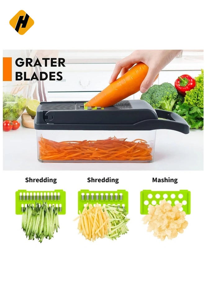 Vegetable Chopper, Pro Onion Chopper, 14 in 1Multifunctional Food Chopper, Kitchen Vegetable Slicer Dicer Cutter,Veggie Chopper With 8 Blades,Carrot and Garlic Chopper With Container