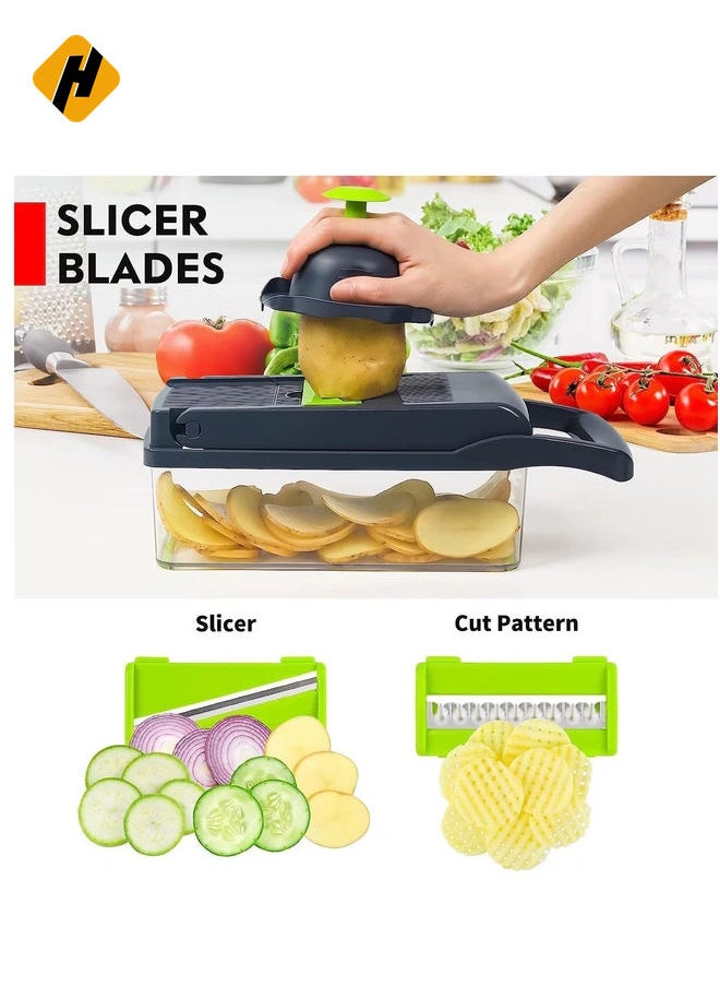 Vegetable Chopper, Pro Onion Chopper, 14 in 1Multifunctional Food Chopper, Kitchen Vegetable Slicer Dicer Cutter,Veggie Chopper With 8 Blades,Carrot and Garlic Chopper With Container