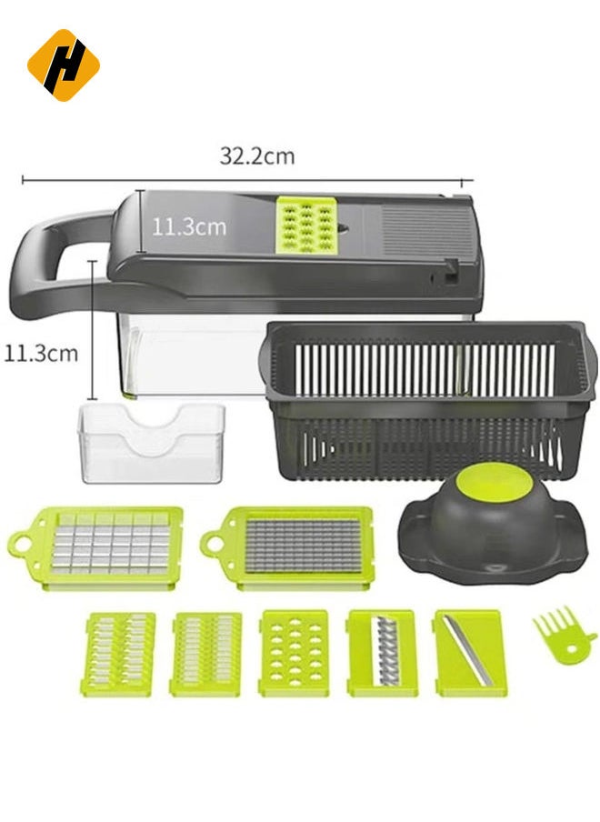 Vegetable Chopper Mandoline Slicer Cutter Chopper and Grater 11 in 1 Interchangeable Blades with Colander Basket and Container