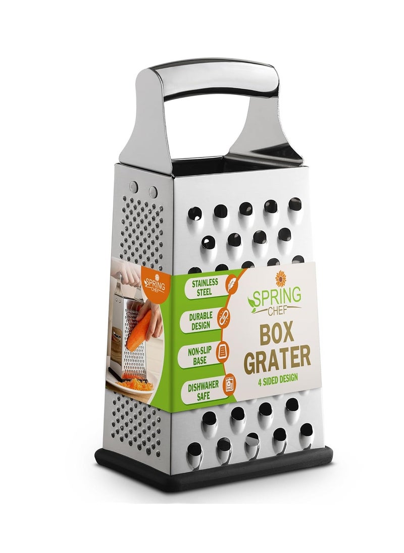 Box Grater, 4-Sided Stainless Steel Large 10-inch Grater for Parmesan Cheese, Ginger, Vegetables