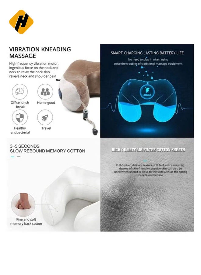 Rechargeable U Shaped Cervical Massage Pillow Neck Massager Vibration Neck Massage Pillow, Multifunctional Shoulder and Neck Electric Massager for Relax Muscles Fatigue