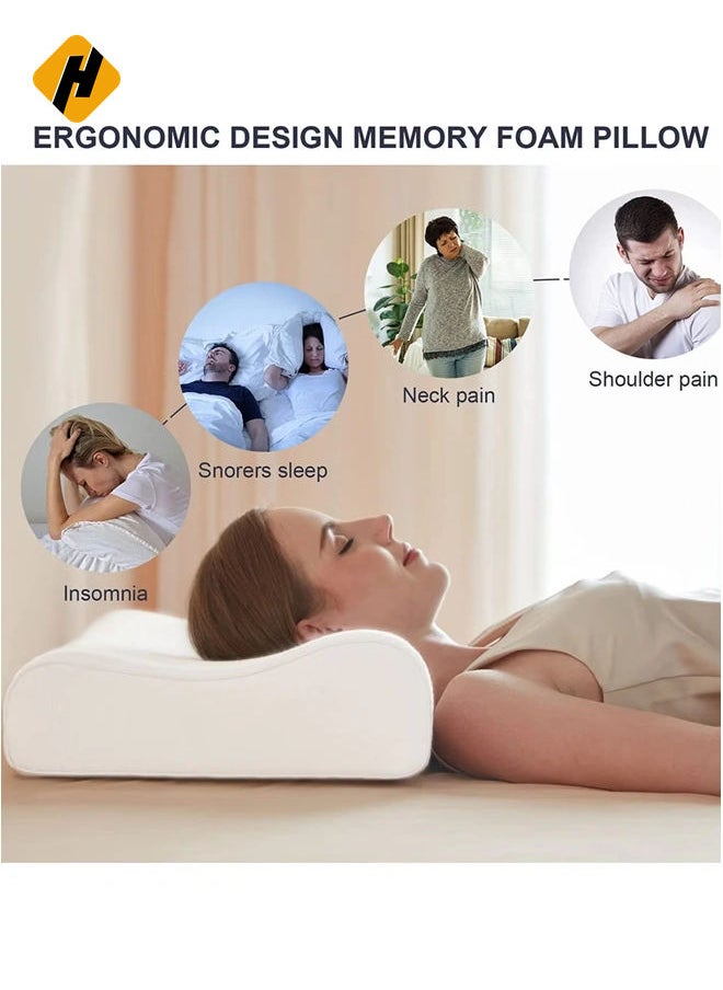 Cervical Memory Foam Bed Pillow with 2 Adjustable Height, 61x35.6x11.9cm, Ergonomically Designed Contour Sleeping Pillows with Washable Pillow Cover for Side Sleepers with Shoulder & Cervical Pain