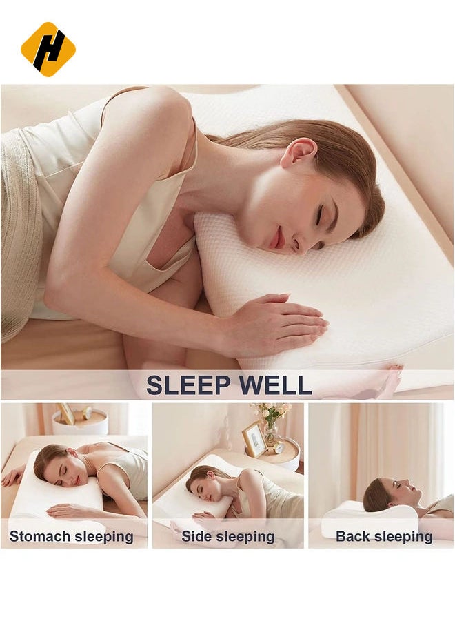 Cervical Memory Foam Bed Pillow with 2 Adjustable Height, 61x35.6x11.9cm, Ergonomically Designed Contour Sleeping Pillows with Washable Pillow Cover for Side Sleepers with Shoulder & Cervical Pain