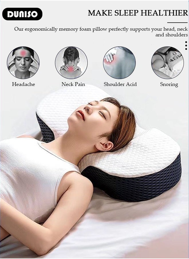 Memory Foam Neck Pillow, Adjustable Ergonomic Cervical Pillow for Sleeping, Shoulder Support And Pain Relief Bed Pillow, Orthopedic Neck Pillow with Washable Cover for Side, Back, Stomach Sleepers