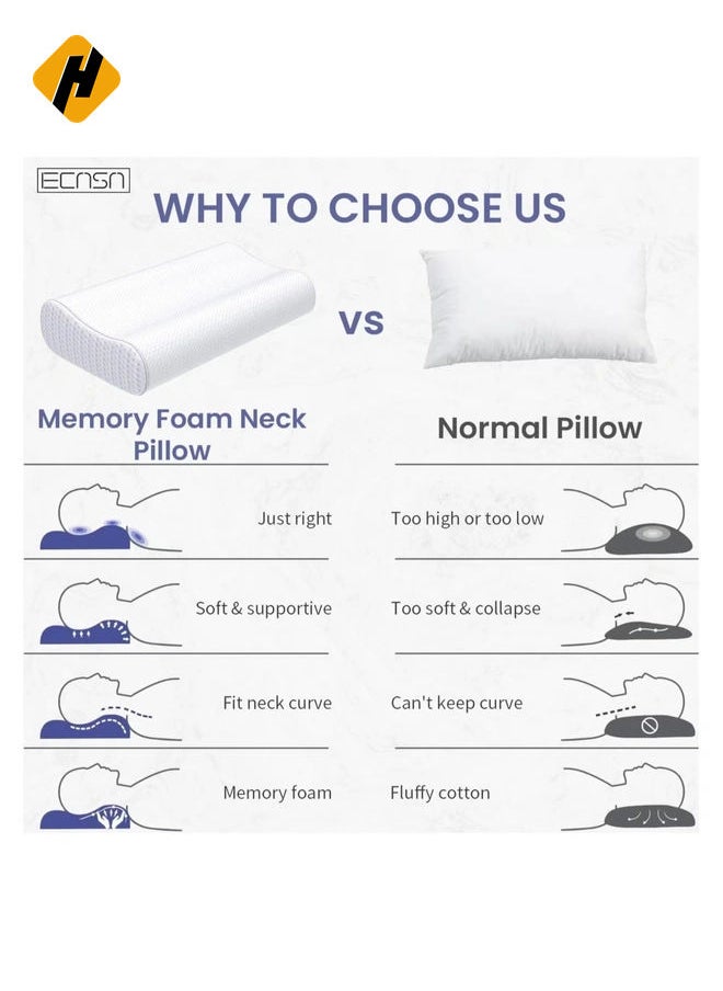 Memory Foam Neck Pillow, Contour Memory Foam Side and Back Sleepers Bed Pillow- Sleeping Pillows for Adults