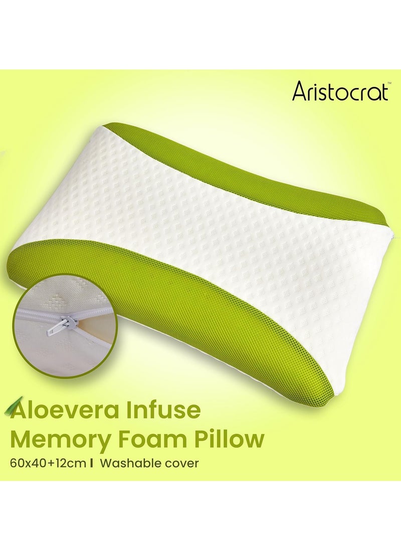 Aloe Vera Infused Memory Foam Pillow With Removable Cover - Hypoallergenic & Breathable- 60x40x12cm