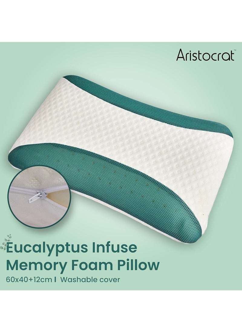 Eucalyptus Infused Memory Foam Pillow With Removable Cover - Hypoallergenic & Breathable- 60x40x12cm