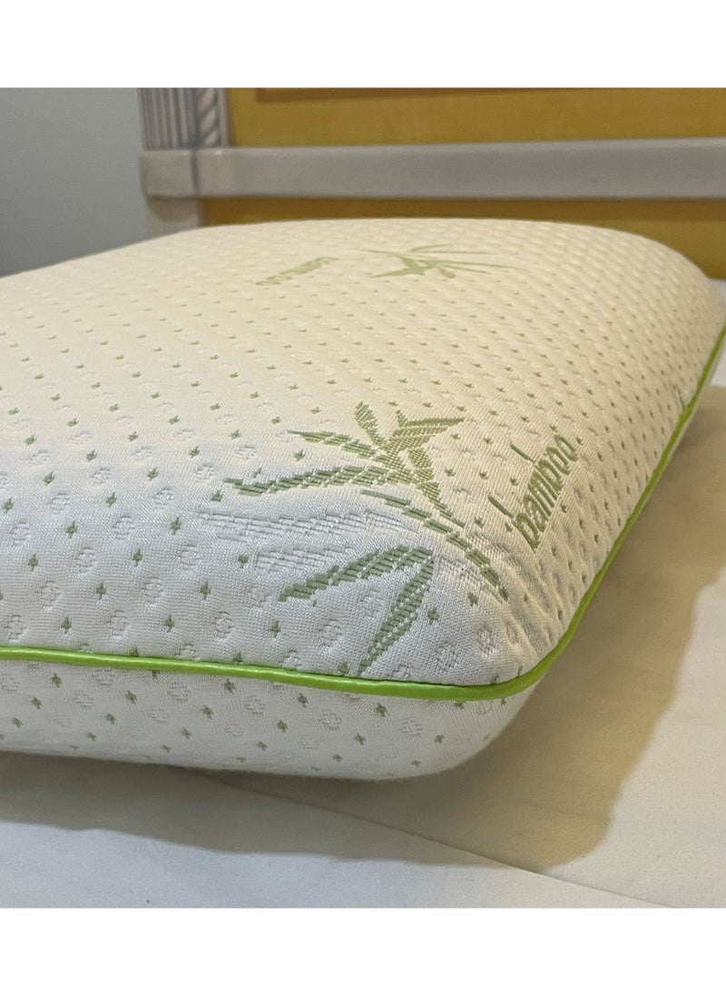 Bamboo Memory Foam Pillow With Removable Bamboo Rayon Cover - Hypoallergenic & Breathable- 60x40x13cm