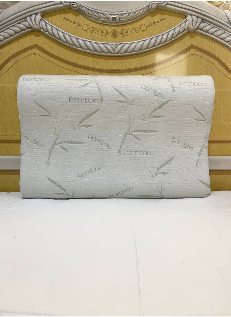 Bamboo Contour Memory Foam Pillow With Removable Cover - Hypoallergenic & Breathable- 60x40x12cm