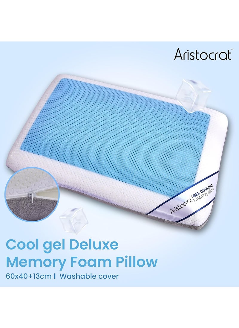 Cool Gel Deluxe Memory Foam Pillow With Cooling Technology and Removable Cover - 60x40x13 cm