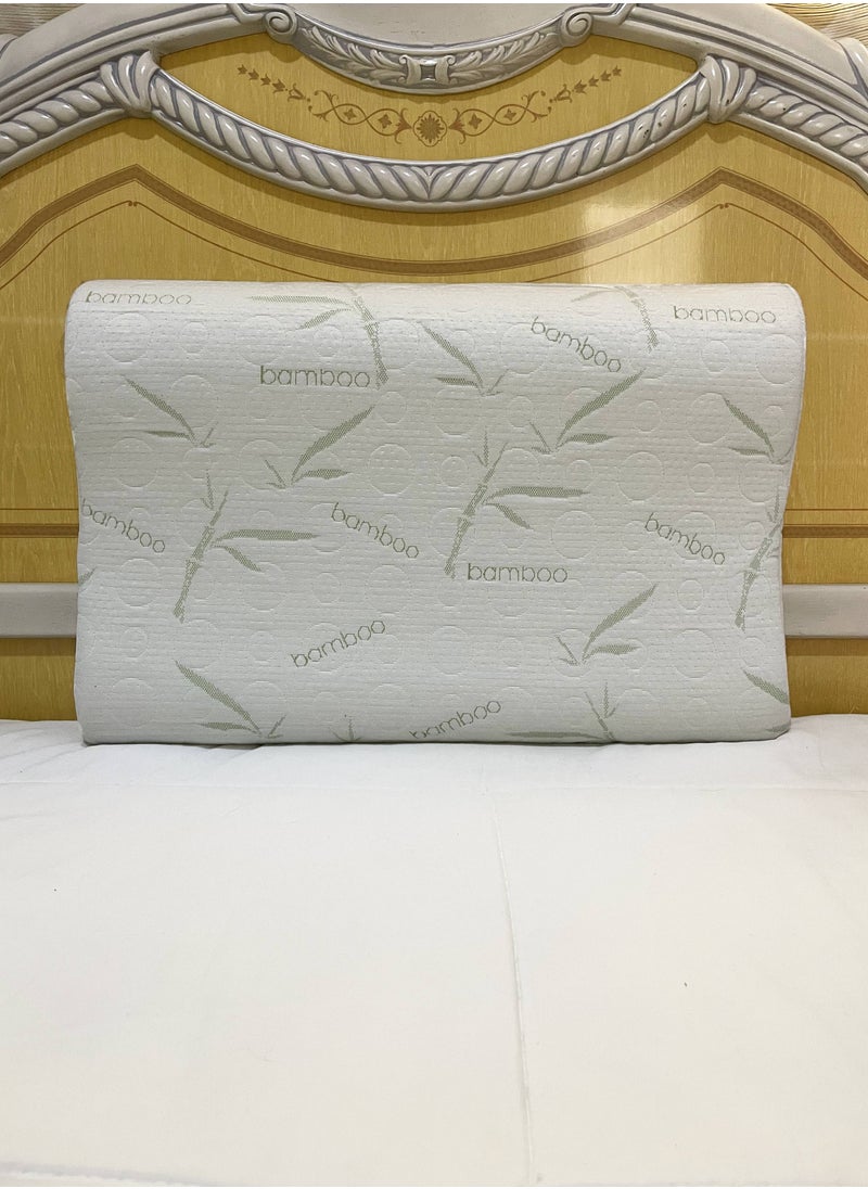 Set Of 2-Bamboo Contour Memory Foam Pillow With Removable Cover - Hypoallergenic & Breathable- 60x40x12cm