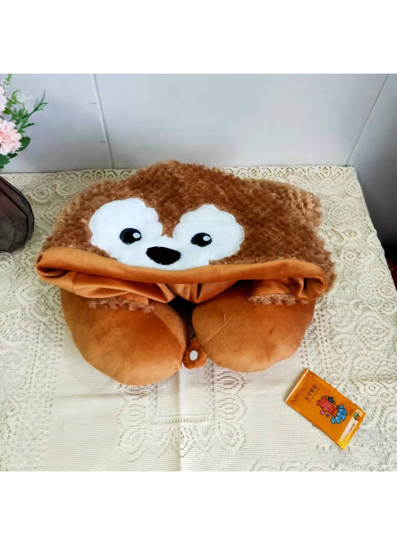 Cute Plush Hooded Neck Pillow Angry Duck U-shaped Travel Cushion Feifei