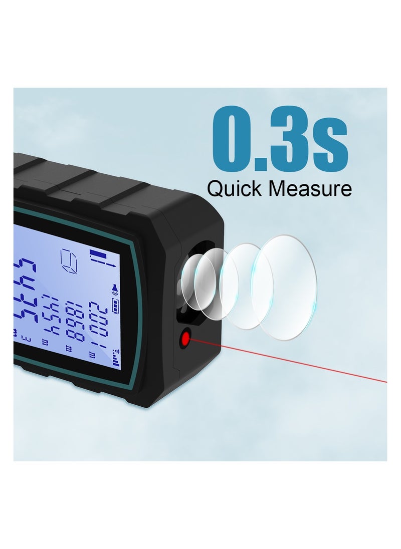 STANEW Laser Measure 100M,Digital Laser Distance Meter, Super Long Battery Life, M/in/Ft Unit Switching Backlit LCD and Pythagorean Mode, Measure Distance, Area and Volume