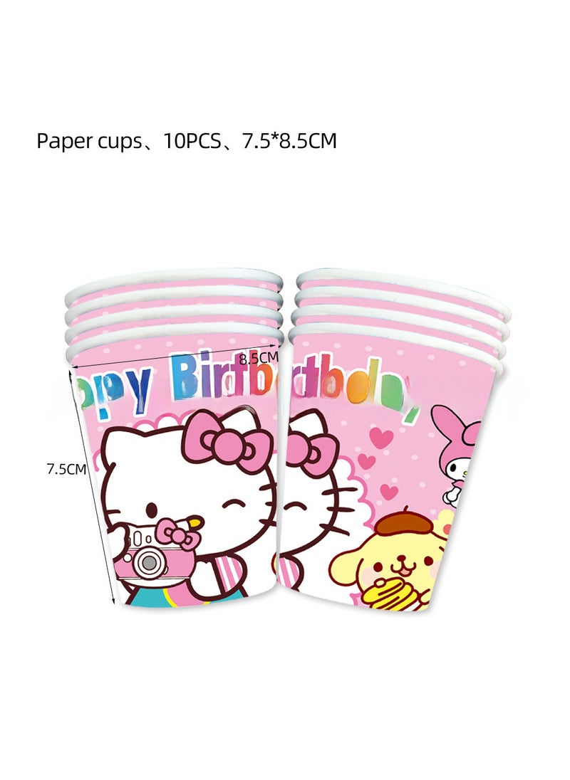 KT Cat Party Paper Plates Kids Birthday Supplies Paper Cup 10PCS-KT cat