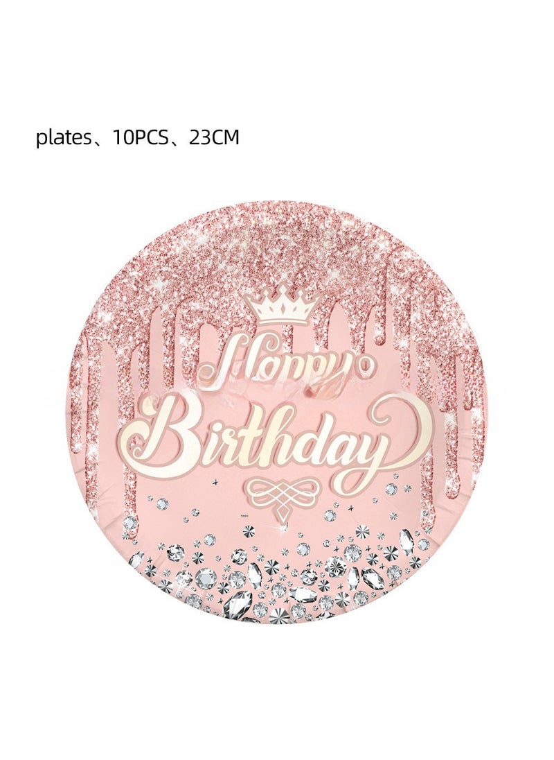 Pink Lotus Diamond Birthday Party Tableware Set 9 inch plate 10p-pink diamond birthday