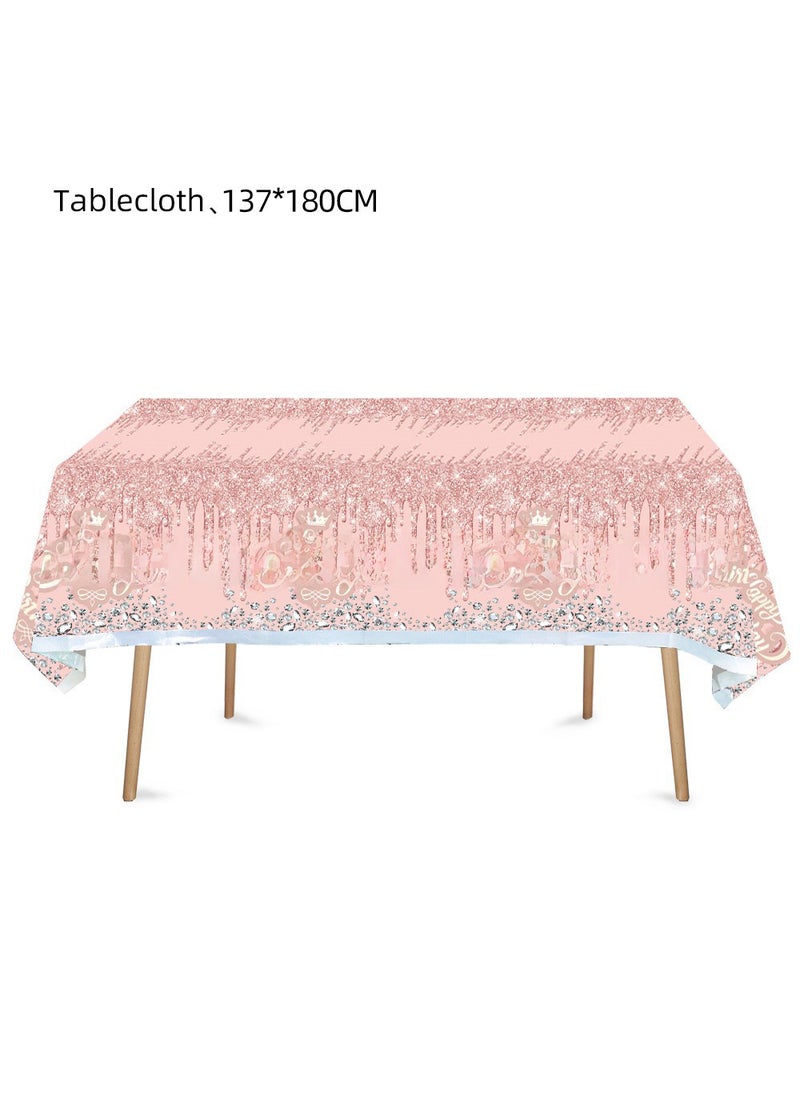 Pink Lotus Diamond Birthday Party Tableware Set Tablecloth 1p-Pink Diamond Birthday