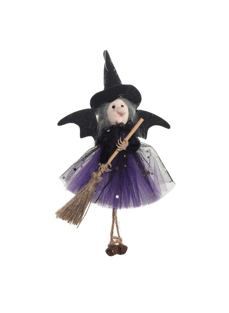 1 x 5 pcs Halloween Witch Broom Hanging Decor Purple broom gauze dress witch