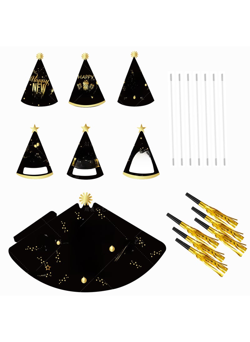 2024 New Year Black Gold Party Cone Hats for Kids 24