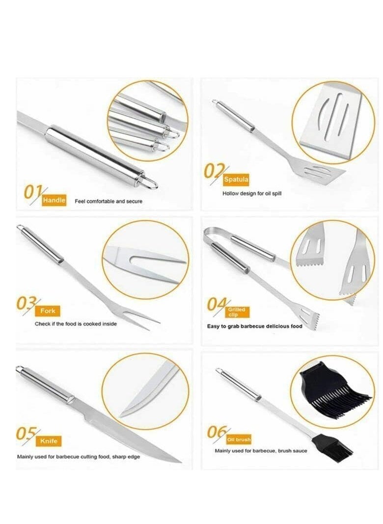 9PC Stainless-steel BBQ Grill Tool Set with Knife Brush Fork Spatula, Barbecue Accessories Kits with Carry Bag(grill tool)