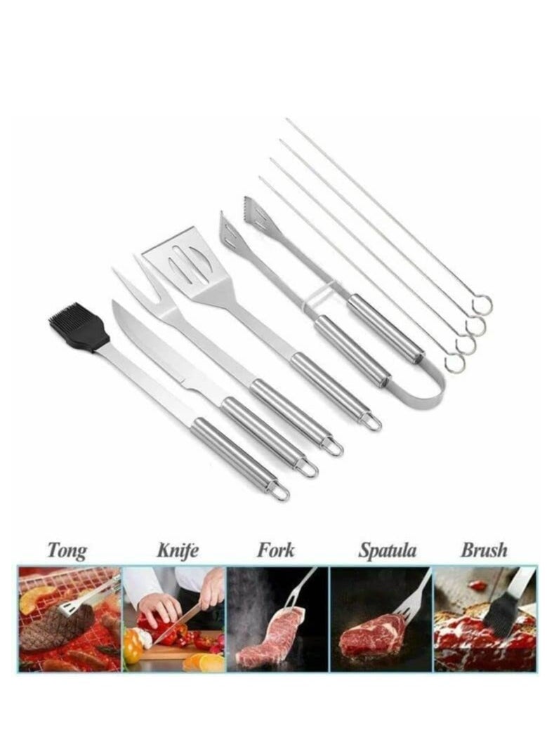 9PC Stainless-steel BBQ Grill Tool Set with Knife Brush Fork Spatula, Barbecue Accessories Kits with Carry Bag(grill tool)