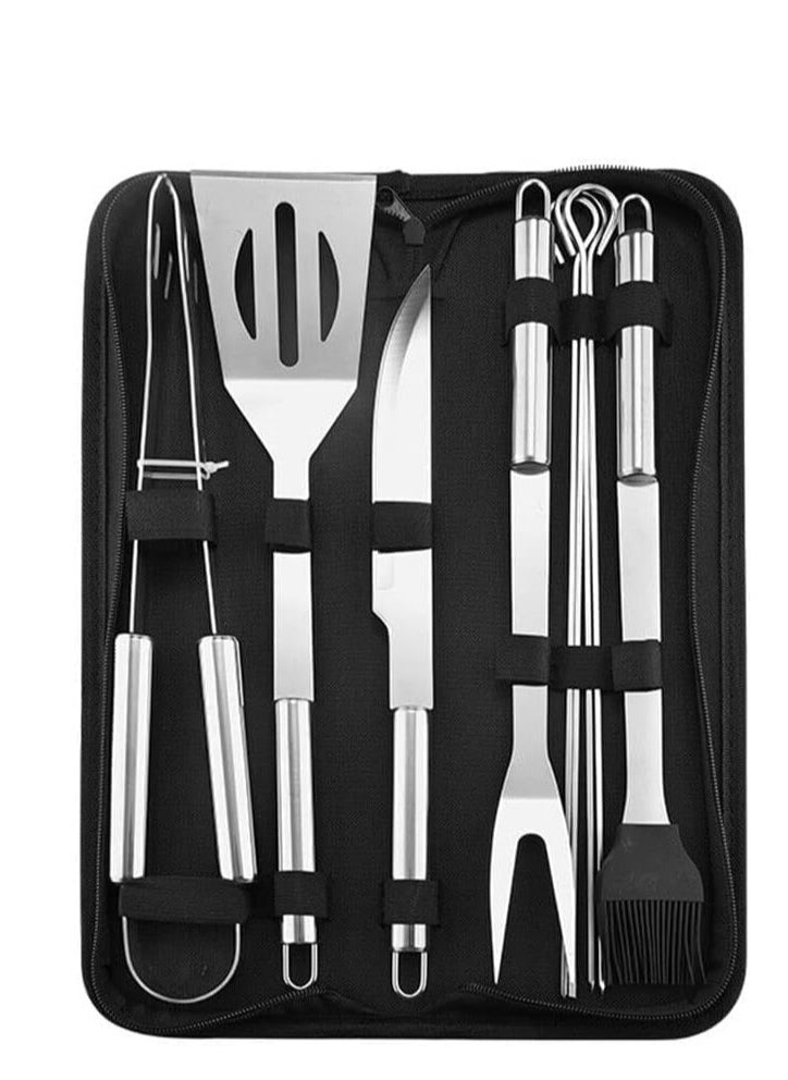 9PC Stainless-steel BBQ Grill Tool Set with Knife Brush Fork Spatula, Barbecue Accessories Kits with Carry Bag(grill tool)