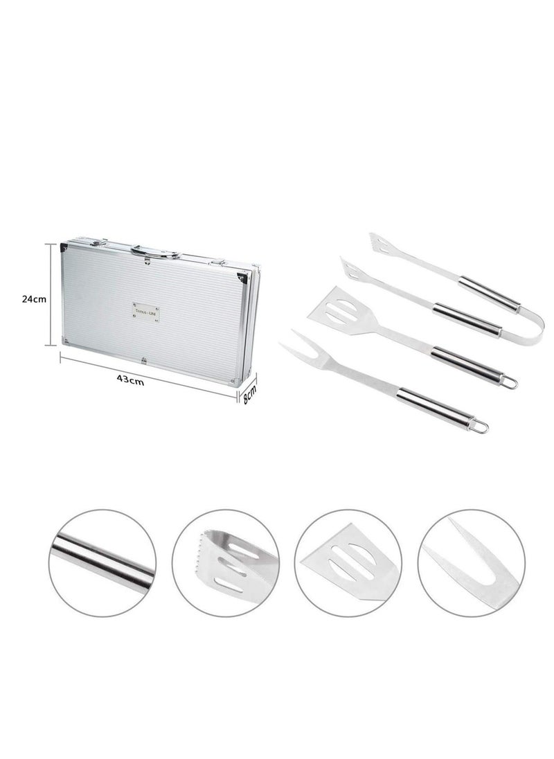 5Pcs BBQ Tools Set Portable Stainless Steel Barbecue Outdoor Indoor Grilling Utensil for Camping with Aluminum Case