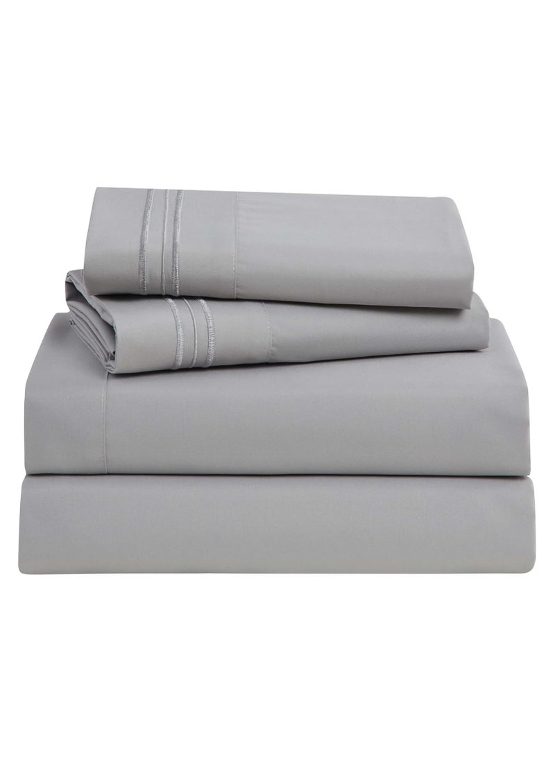 4-Piece King Bed Sheet Set with Deep Pockets –  Bedding Set, Ultra-Soft Sheets & Pillowcases, Silver Gray