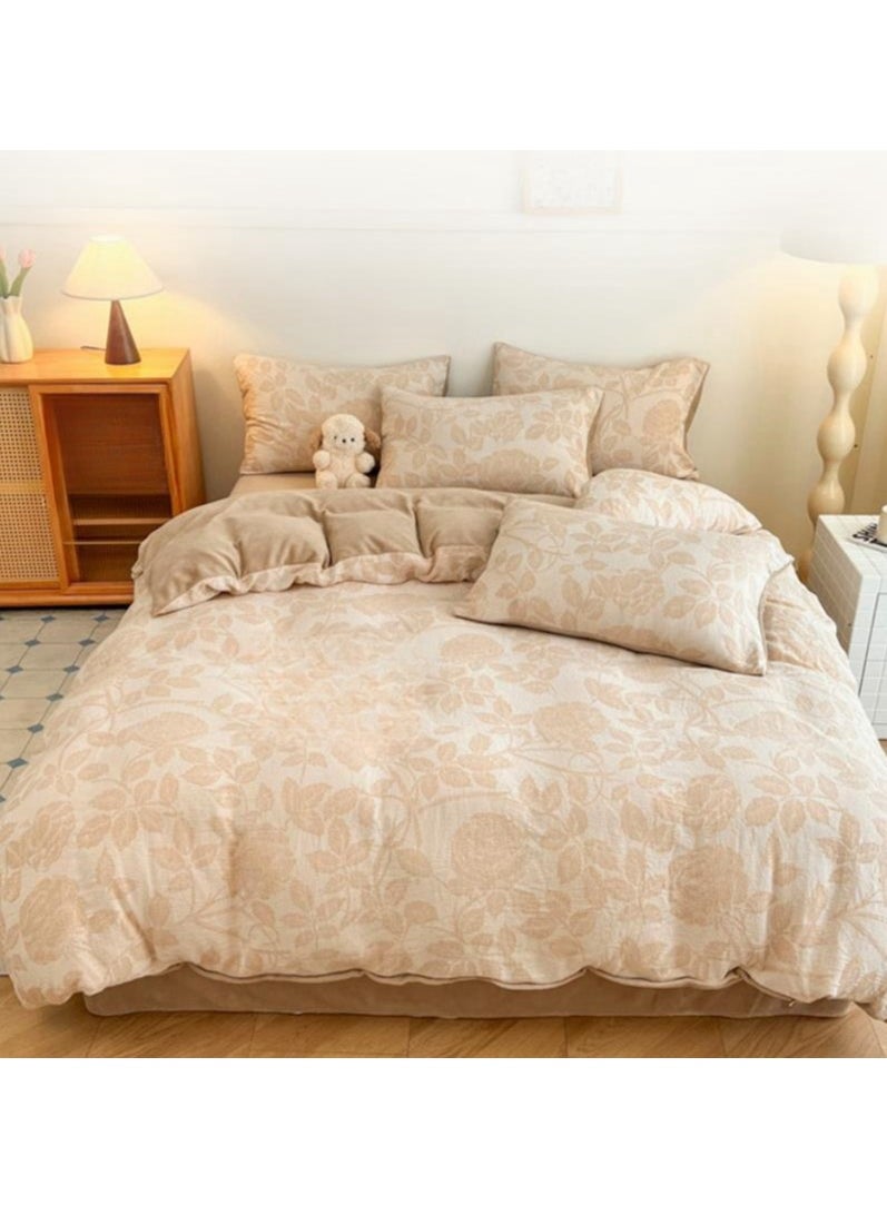 Bed Sheet Style — Carved Velvet Cloth Embroidered Wide Edge Milk Velvet Four Piece Bedding Set