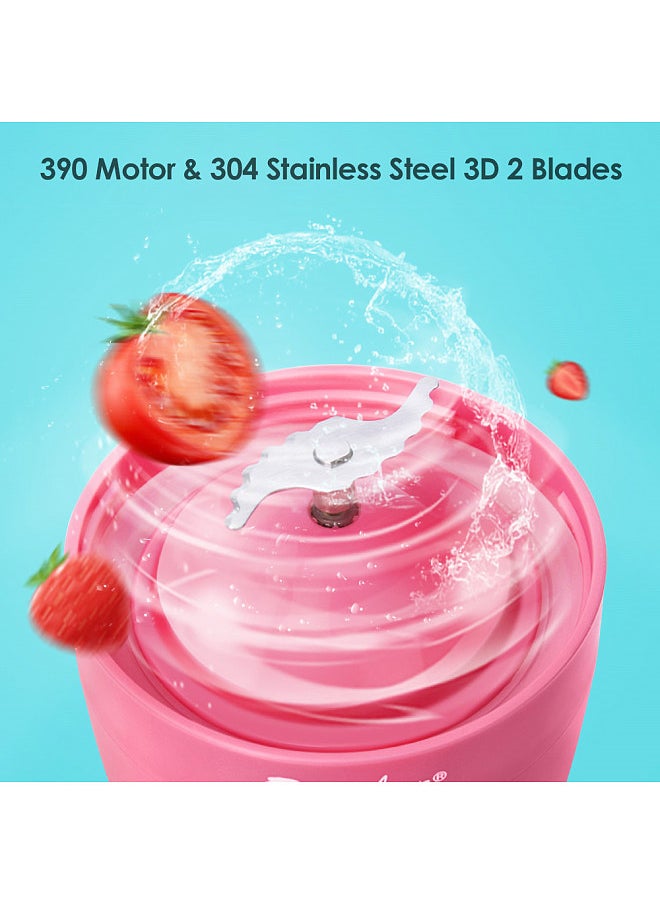 Mini USB Rechargeable Juicer Cup, 430ml Fruit Juice Mixer, Travel Blender with Stainless Steel Blades