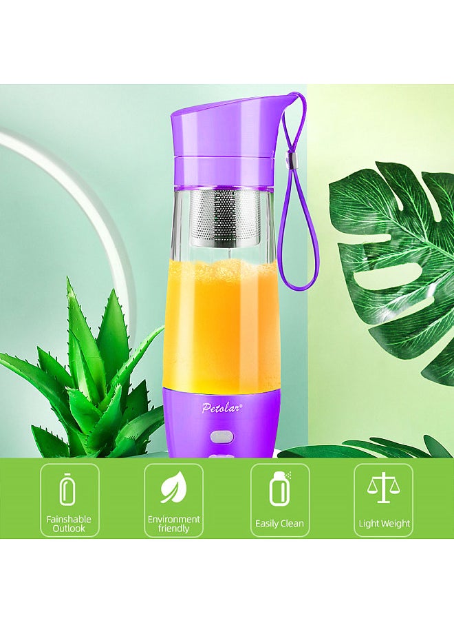 Mini USB Rechargeable Juicer Cup, 430ml Fruit Juice Mixer, Travel Blender with Stainless Steel Blades