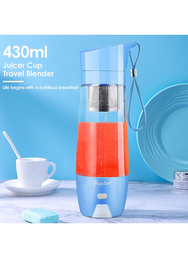 Mini USB Rechargeable Juicer Cup, 430ml Fruit Juice Mixer, Travel Blender with Stainless Steel Blades