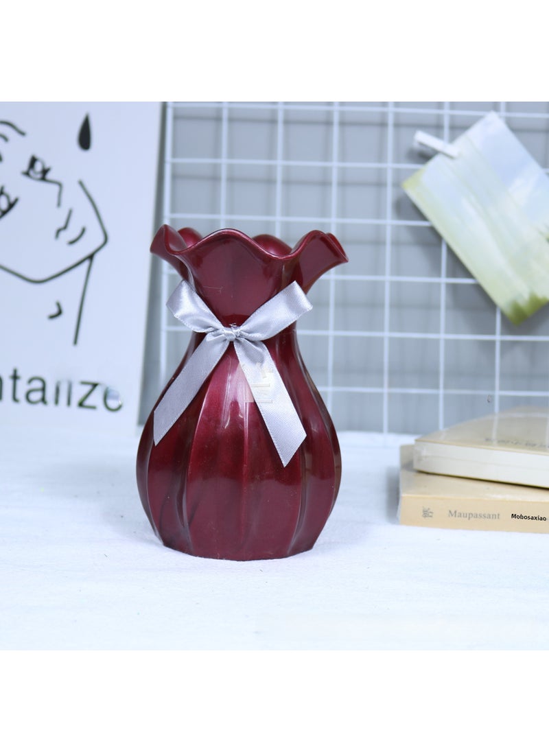 1 x 5 pcs Modern European Style Plastic Flower Pot Wine red