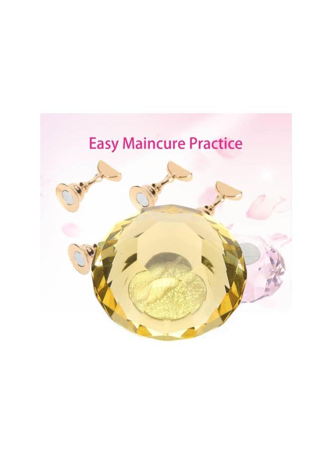 Magnetic Nail Tip Oval Crystal Practice Stand Base Alloy Holder Nail Art Display Stand(Yellow)