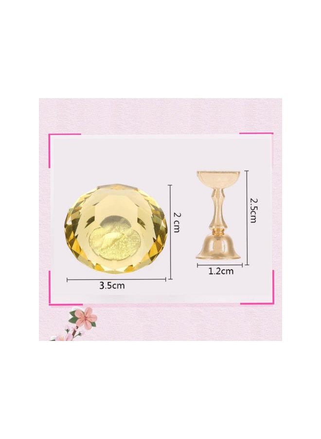 Magnetic Nail Tip Oval Crystal Practice Stand Base Alloy Holder Nail Art Display Stand(Yellow)