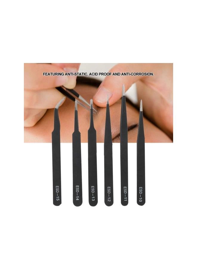 6PCS Stainless Steel Tweezer, Anti-Static Tweezers for Manicure Nail Art