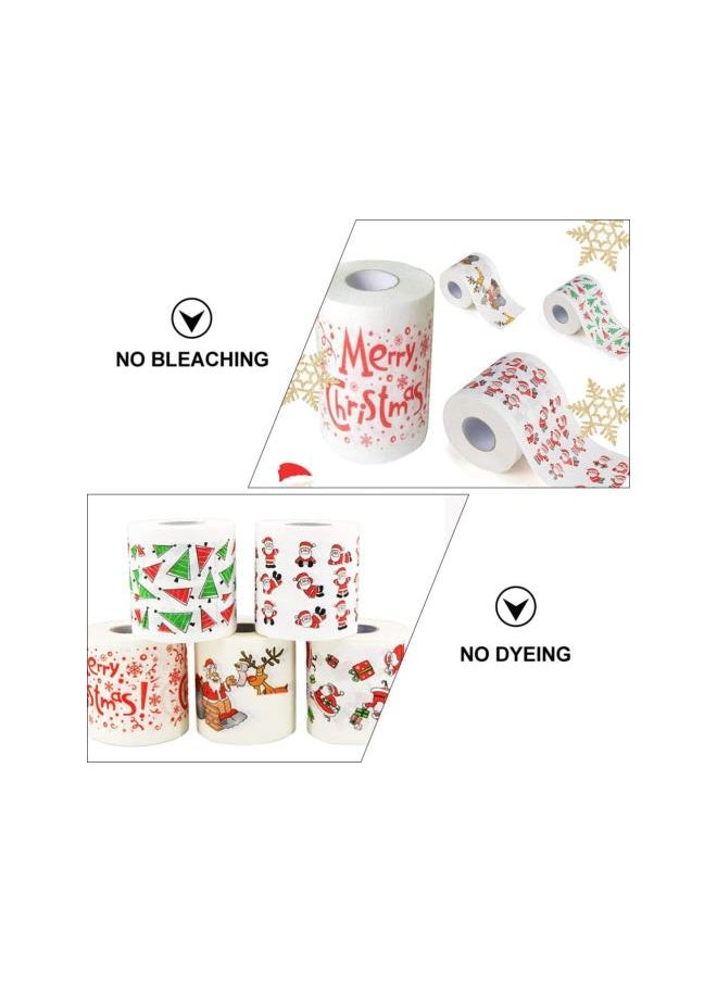 5 Rolls Merry Christmas Santa Claus Toilet Paper Tissue Wood Pulp Tissue Tissue Napkin Hand Roll Towel for Birthday Party Novelty Gift