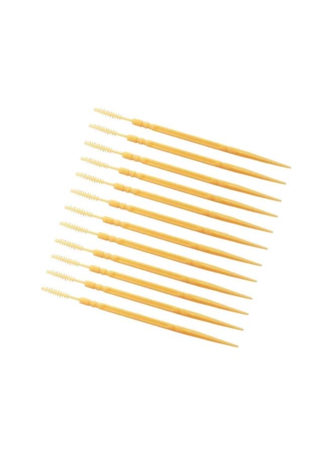 200pcs Double-Head Toothpicks Soft Plastic Oral Care Interdental Floss Cleaners toothpicks,Braces Brush (Light Yellow)