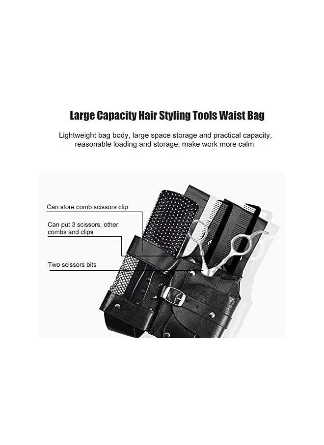 Hair Care Styling Tools Waist Bag, Salon PU Leather Hairdressing Tool Pouch Holster with Multifunction Pockets and Removable Waist Belt for Barber Scissor Comb
